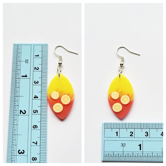 Strawberry Lemonade Earrings Yellow and Pinkish Red Lemon Dangle Earrings - Picture 8 of 10